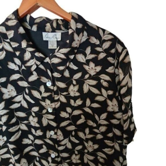 Anne Carson Black 100% Silk Floral Flower‎ Print Women's Plus Size 2X - Picture 8 of 12